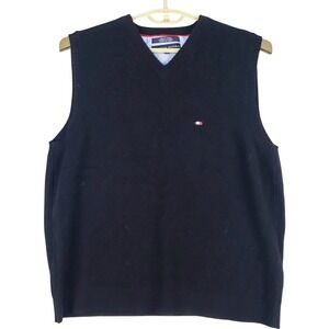 Tommy Hilfiger Sweater Vest Lambswool Sleeveless Knit Top Black XL Made in Japan